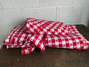 Grouping Of Red And White Clover Table Cloths