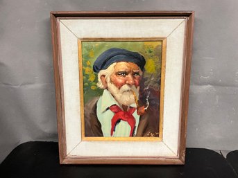 Oil Painting Of An Old Man Smoking A Pipe