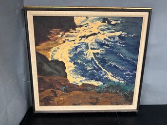 Vintage Oceanscape Oil Painting On Canvas, Signed