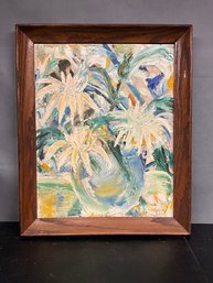 Floral Still Life Painting On Board, Signed