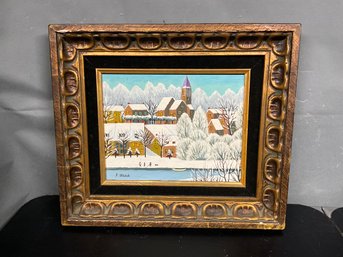 J. Michele Winter Villagescene Painting On Canvas