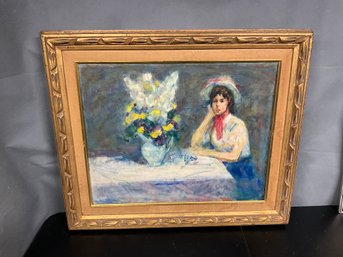 Vintage Oil Painting On Canvas Of A Women, Signed