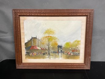 Streetscene Oil Painting On Canvas, Signed