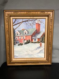 Vintage Winterscene Painting On Canvas