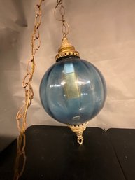 Vintage Metal And Blue Glass Handing Pendent Light