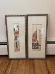 Framed Street Scene Watercolor Paintings