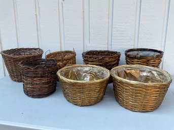 Grouping Of Small Woven Planter Baskets