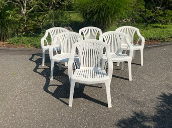 Grouping Of White Rubbermaid Patio Arm Chairs