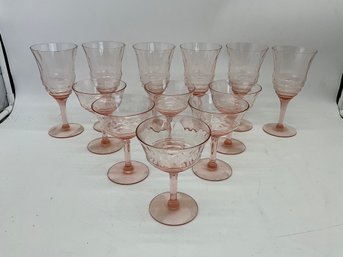 Grouping Of Vintage Pink Stemware