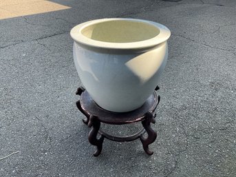 Large Ceramic Planter On Asian Stand