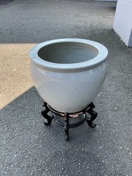 Medium Ceramic Planter On Asian Stand