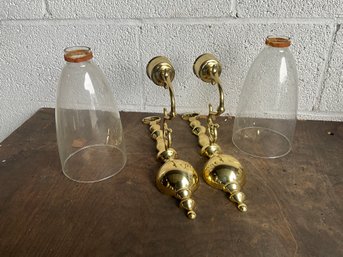 Pair Of Vintage Brass Candle Wall Sconces