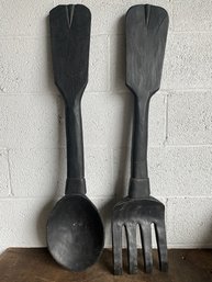 Large Decorative Primitive Spoon And Fork