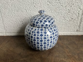 Vintage Blue Floral Porcelain Ginger Jar