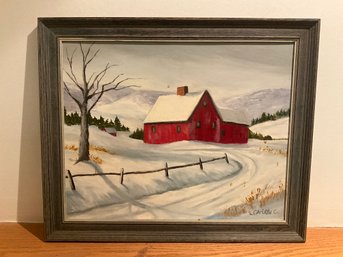 Vintage Winterscene Painting On Board, Signed