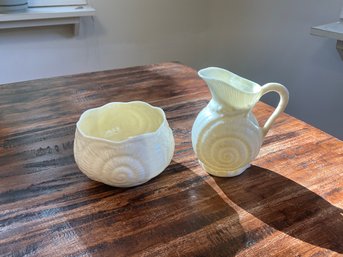 Vintage Belleek Creamer And Sugar Bowl