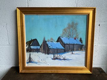 Winter Cabin Landscape Painting On Canvas