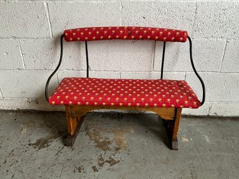 Primitive Wood And Iron Upholstered Carriage Buggy Seat