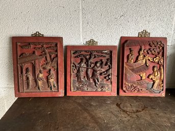 Grouping Of Antique Chinese Wood Carved Panels