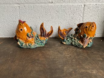 Japanese Koi Fish Studio Pottery Sculptures