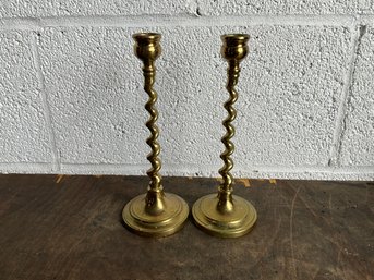 Pair Of Vintage Brass Twist Candlesticks