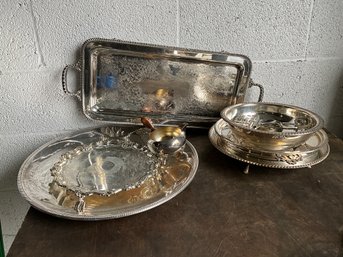 Grouping Of Miscellaneous Silver-plated Trays And Bowls