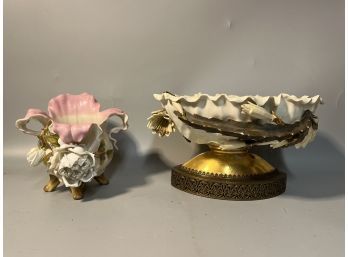 (2) Porcelain Flower Bowls Incl. Centerpiece