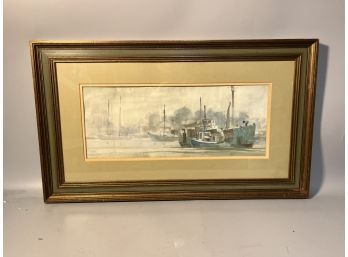 Charles Gross Signed Watercolor Harbor Scene