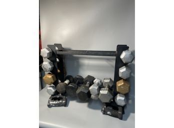 Grouping Of Miscellaneous Dumbbells Incl. Stand