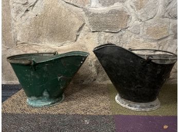 (2) Vintage Painted Metal Coal Scuttles