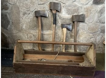 Grouping Of Vintage Toolbox W/ Axes