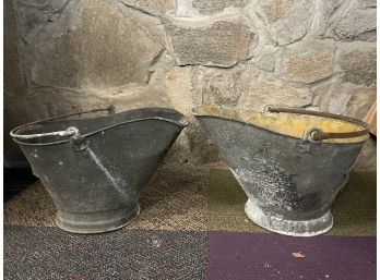 (2) Vintage Galvanized Tin Coal Scuttles