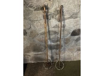 Pair Of C. 1940's Bamboo & Leather Ski Poles