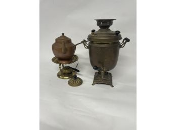 Antique Drink Dispenser, Heater And Lidded Pot