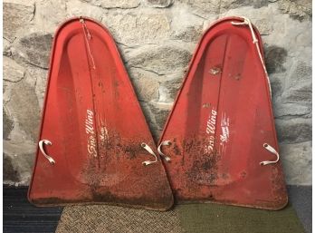 (2) Vintage Red Sno Wing Sleds By Blazon, C. 1950's-60's