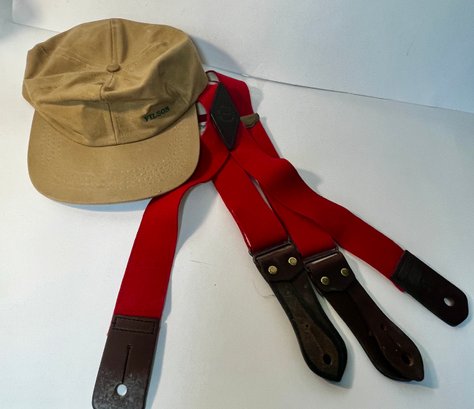 Filson Cap & Red Suspenders