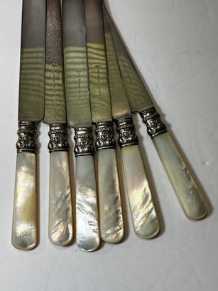 Mother Of Pearl & Sterling Handle Vintage Knives (6)