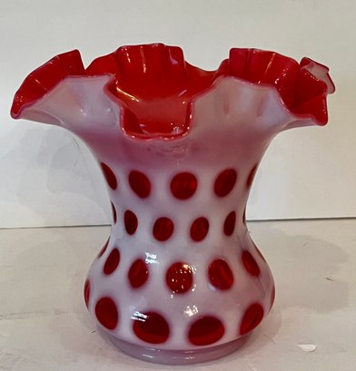 Fenton Cranberry Coin Dot Ruffles Vase