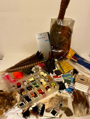 Fly Tying Supplies Lot In Cross Body Carry Bag
