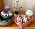 Amethyst Water Feature, Shells And Sand Timer