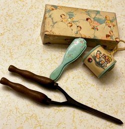 Vintage Baby Rattle, Brush And Curling Iron
