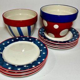 Red, White And Blue Plates And Bowls