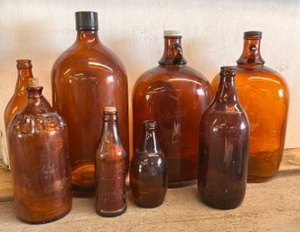 Vintage Amber Brown Glass Bottle Lot