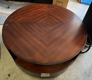 Round Wood  Coffee Table With Drawer