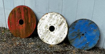 Old Large Saw Blades Painted Red White And Blue