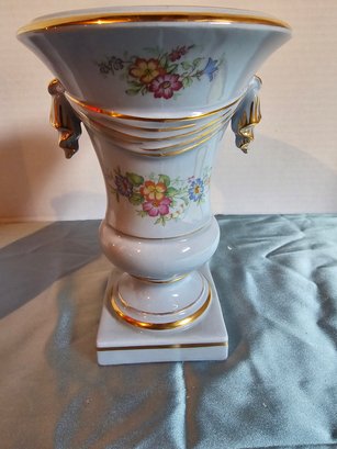 Vintage Blue Flowered Pottery Vase