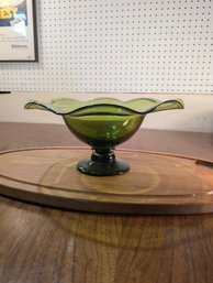 Green Glass Pedestal Bowl