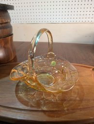 Amber Glass Basket Candy Dish