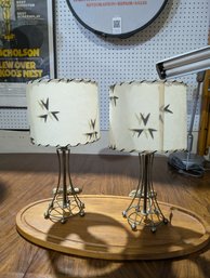 1950s Atomic MCM Metal Lamps W/ Fiberglass Shades