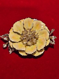 Coro - Large Yellow Gold Tone Enamel Flower Pin